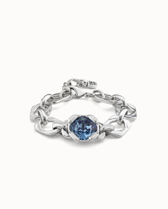 Bracelet plaqué argent avec maillons et cristal bleu