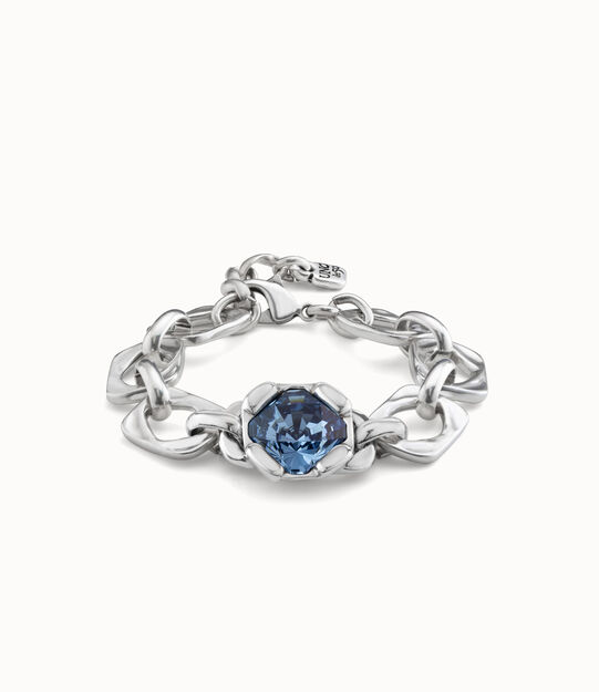 Sterling silver-plated link bracelet with a blue crystal