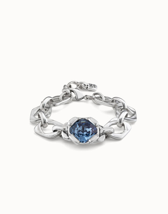 Bracciale placcato argento Sterling con maglie e cristallo blu