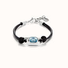 Pulsera de cuero ba&ntilde;ada en plata de ley con cristal azul celeste