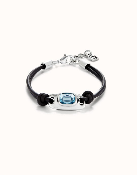 Leather bracelet with a blue  crystal