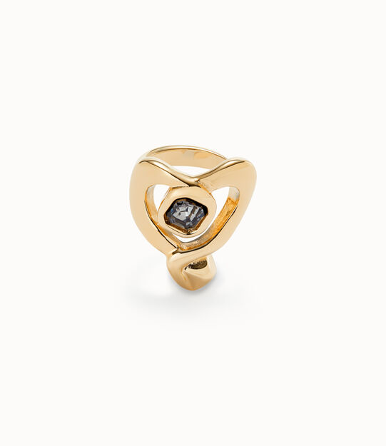 Ring with heart and central black crystal