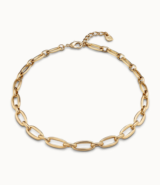 Short oval link chain necklace, Golden, large