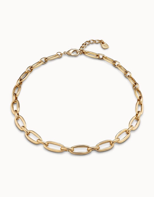 Short oval link chain necklace, Golden, large