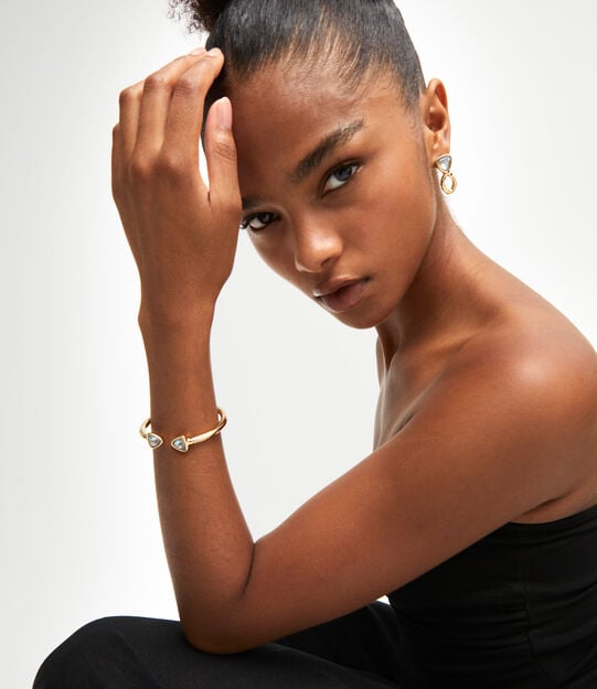 Cuff bracelet with two multicolored  crystals, Golden, large