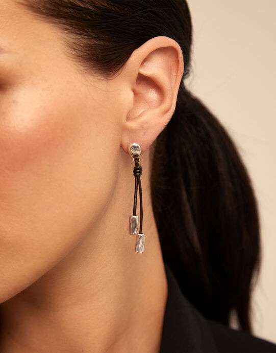 Aretes largos con abalorios ba&ntilde;ados en plata de ley, Plateado, large