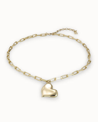 18K gold-plated short necklace with medium sized link chain and medium sized heart