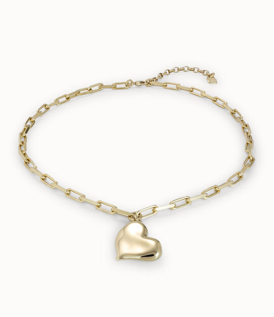Collana corta placcata oro 18k, catenina a maglie medie e cuore medio