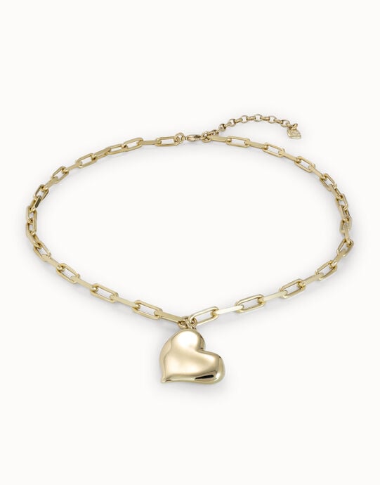 Collar corto ba&ntilde;ado en oro de 18k, cadena de eslabones medianos y coraz&oacute;n mediano