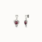 Drop earrings with a heart and pink crystal