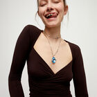 Long necklace with large blue oval faceted crystal