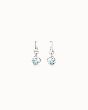 Sterling silver-plated hoop shaped earrings with turquoise murano glass heart charm