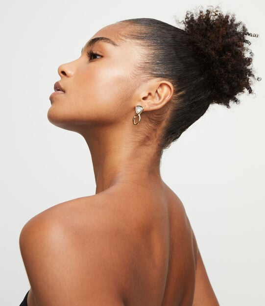 Drop earrings with green crystals, Golden, large