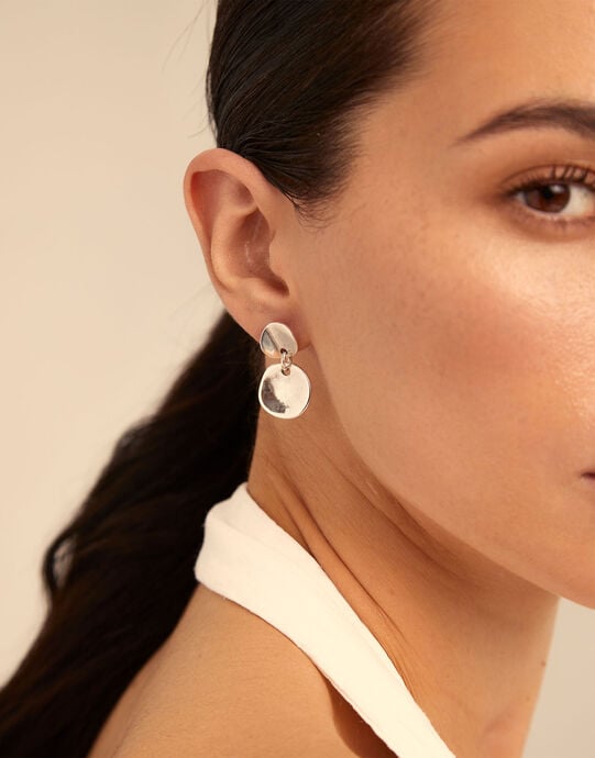 Circle drop earrings, Silver, large