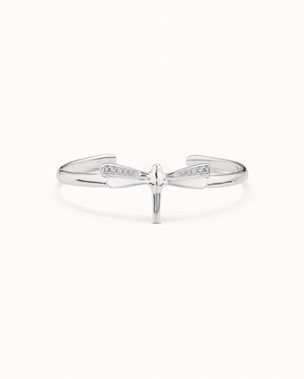 Sterling silver-plated dragonfly shaped bracelet with topaz