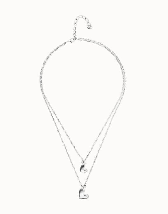 Multi strand chain necklace with two hearts