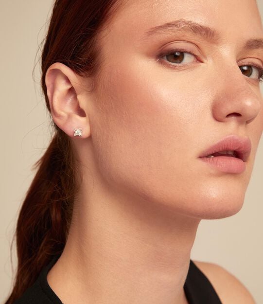 Stud earrings with white cubic zirconia, Silver, large