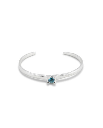 Rigid sterling silver-plated bracelet with blue cubic zirconia