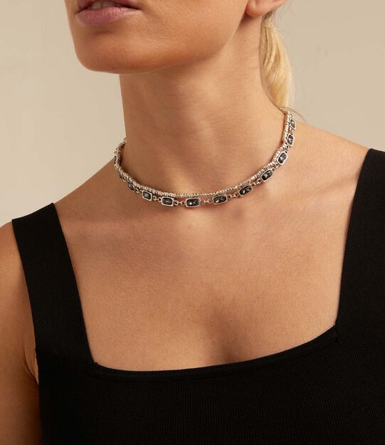 Short necklace with crystals, Silver, large