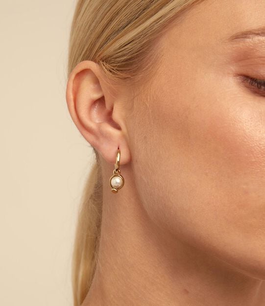 Single Hoop Charm With A Pearl, Golden, large