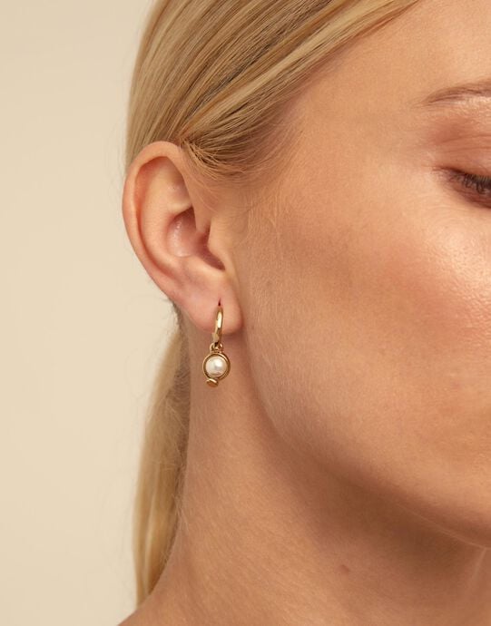 Single Hoop Charm With A Pearl, Golden, large
