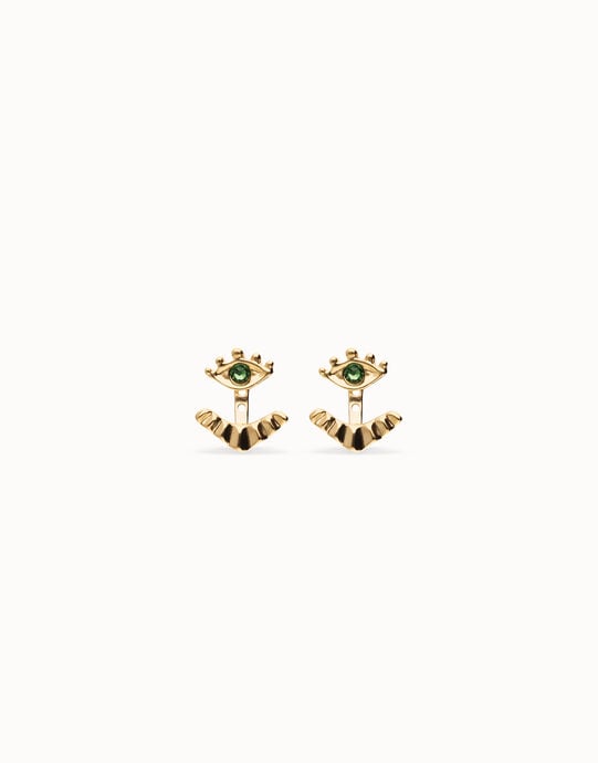Eye-shaped stud earrings with verde crystal