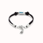 Pulsera de cuero ba&ntilde;ada en plata de ley con cristal azul celeste