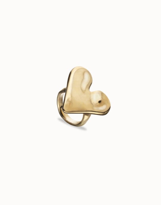Anillo maxi ba&ntilde;ado en oro 18k con forma de coraz&oacute;n
