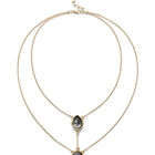 Double necklace with two drop-shaped pendants featuring grey faceted crystals