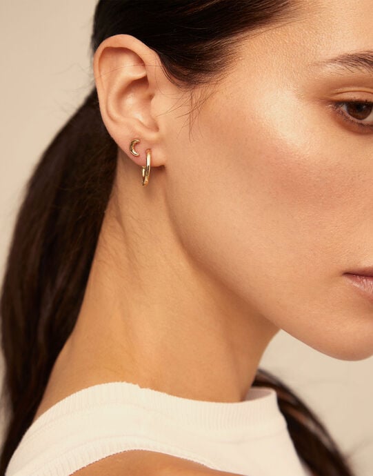 Moon Single Stud Earring, Golden, large