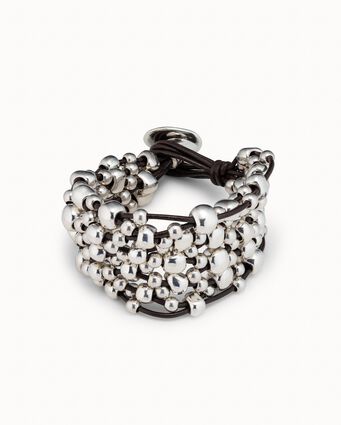 Leather and sterling silver-plated bracelet
