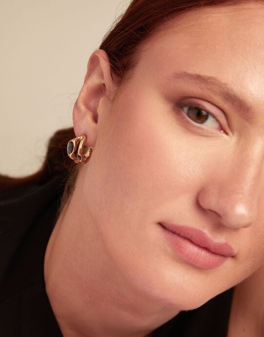 Hoop earrings with multicolor crystal, Golden, large