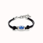 Bracciale in cuoio placcato argento sterling con cristallo celeste