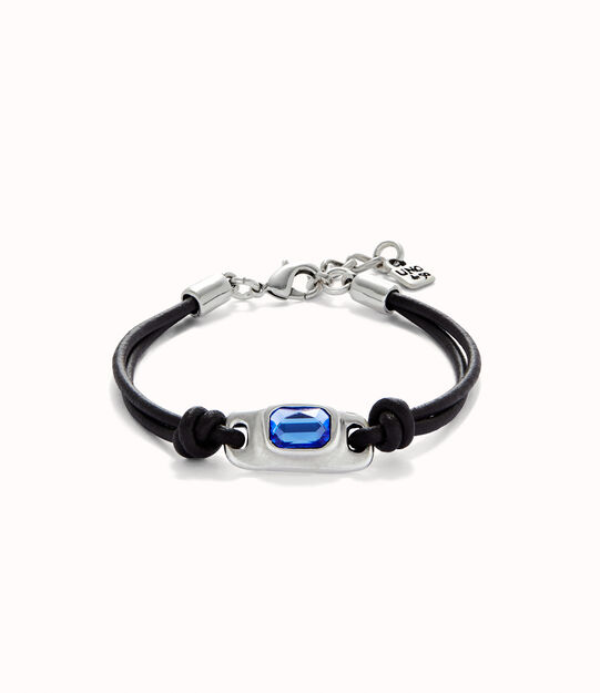 Pulsera de cuero bañada en plata de ley con cristal azul