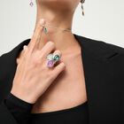 Ring with three multicoloured drop-shaped faceted crystals