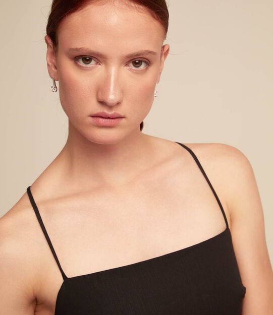 Drop earrings with white cubic zirconia, Silver, large