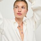 Double necklace with three drop-shaped pendants featuring multicoloured faceted crystals