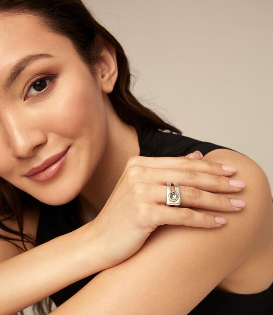 Ring with rectangular link, Silver, large