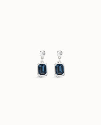 Boucles d’oreilles plaquées argent en forme de boîtier rectangulaire et cristaux bleus