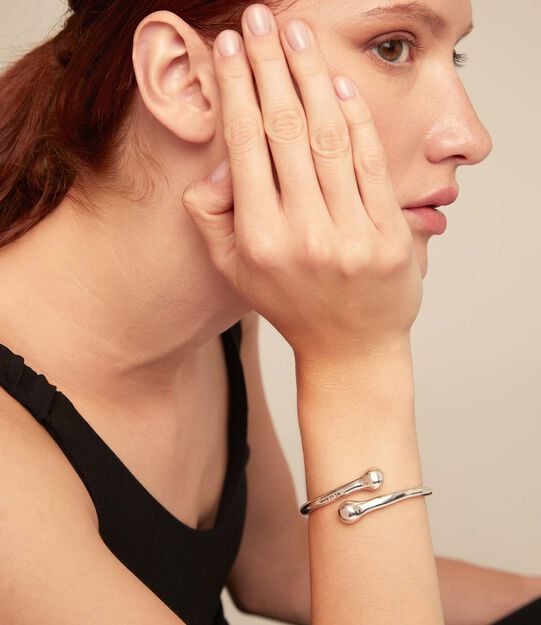 Bangle bracelet with inner spring, Silver, large