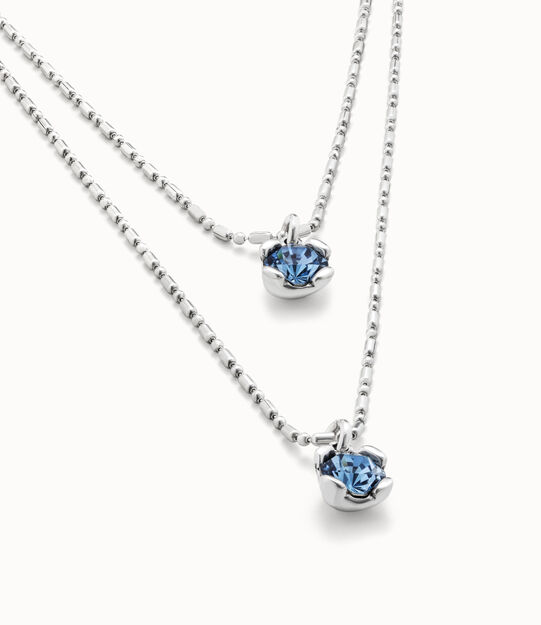 Collier blue plaqué argent avec doubles chaîne à cristaux bleus