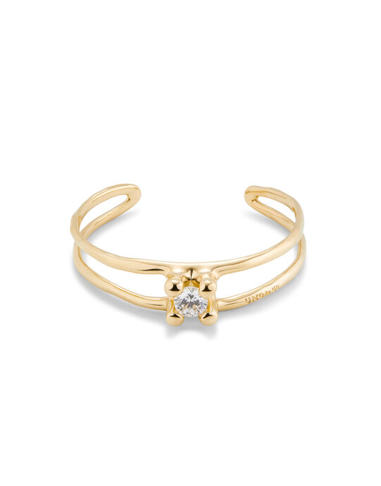 Pulsera rigida semiabierta ba&ntilde;ada en plata de ley con cristal en el centro
