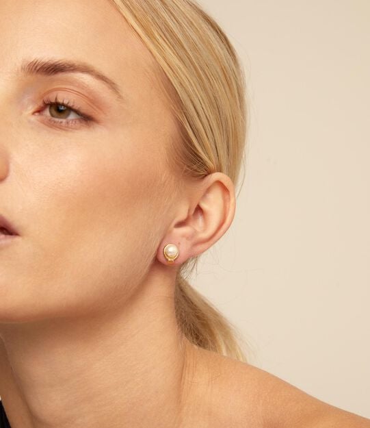 Single Stud Earring With Pearl, Golden, large