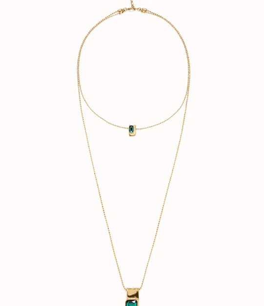 Double 18K gold-plated chain with green crystals