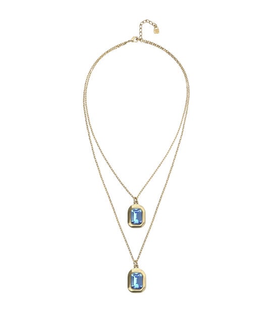 Double necklace with two rectangular faceted crystals