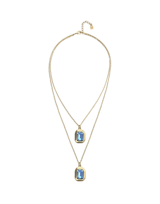 Double necklace with two rectangular faceted crystals