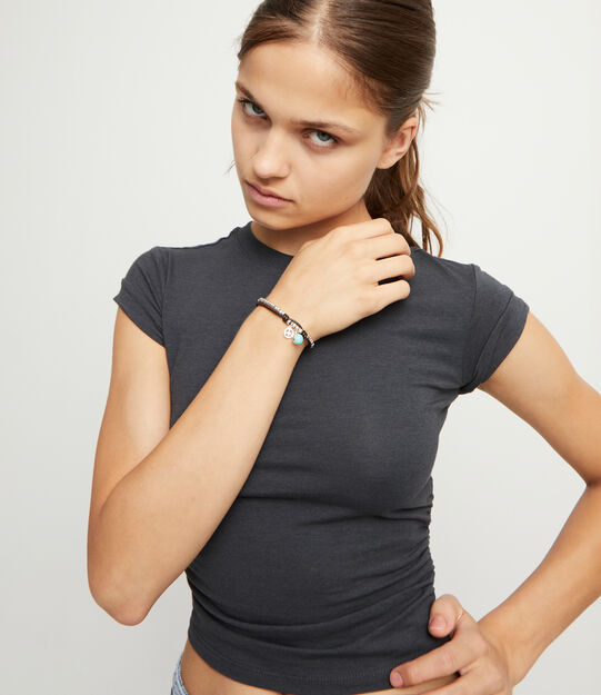 Leather beaded bracelet with turquoise murano glass, Silver, large