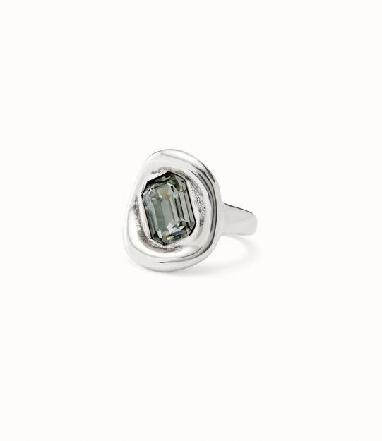 Anillo ba&ntilde;ado en plata de ley con cristal gris