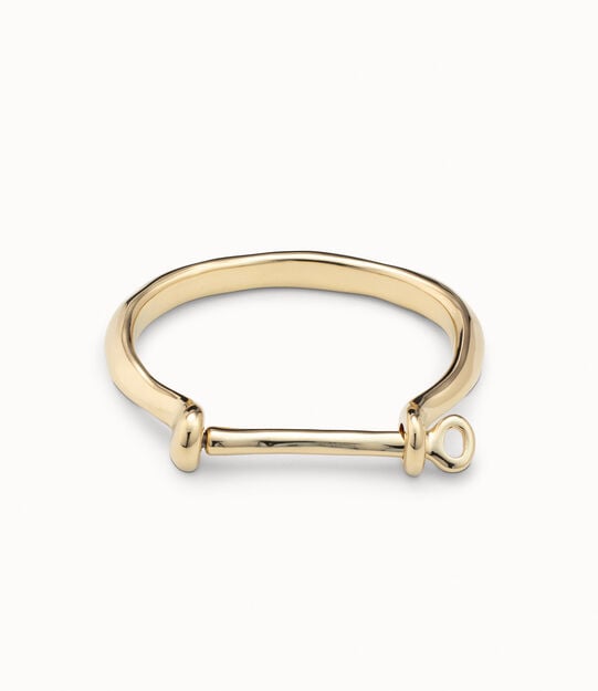 Bangle bracelet with a shackle shaped clasp, Golden, large