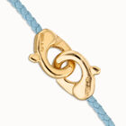 Blue leather bracelet with interlocking carabiner